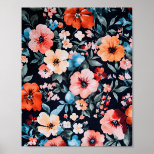 Midnight Garden Symphony Afdrukken   Bold Floral A Poster
