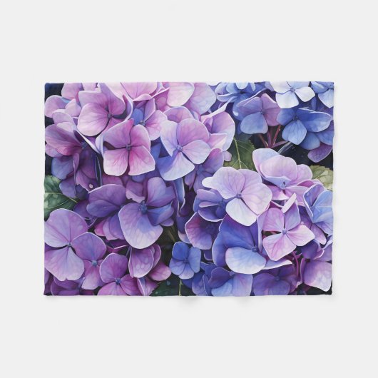 Midnight Garden Violet Hydrangea Waterverf Fleece Deken (Voorkant (Horizontaal))
