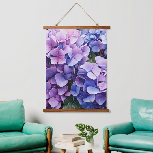 Midnight Garden Violet Hydrangea Waterverf Hangend Wandkleed (Woonkamer)
