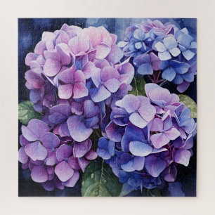 Midnight Garden Violet Hydrangea Waterverf Legpuzzel