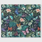 Midnight Garden Vlinder en Bloemen Cadeaupapier (Vlak)