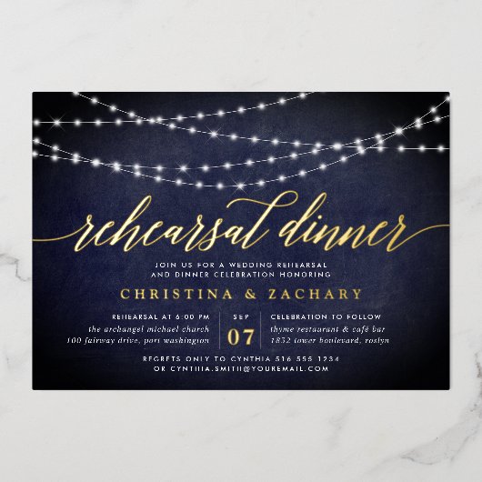 Midnight Garland Proefdinner Folie Uitnodiging (Voorkant)