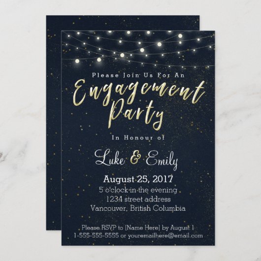 Midnight Glamour Verlovingsfeest Kaart (Voorkant / Achterkant)