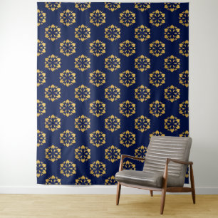 Midnight Gold: Luxe geometrisch patroon op Deep Bl Wandkleed