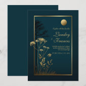 Midnight Gold Moon Botanical Wedding Kaart (Voorkant / Achterkant)