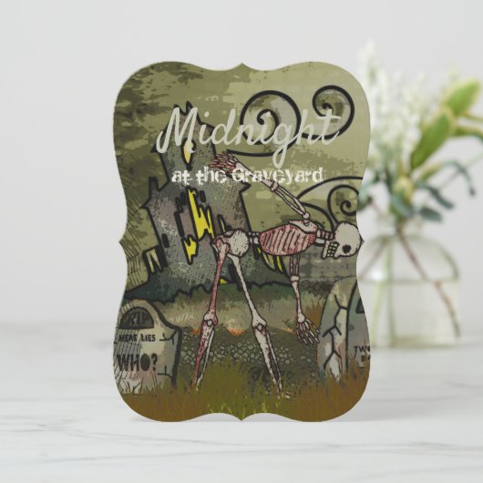 Midnight Graveyard Whimsical HALLOWEEN PARTY Kaart (Staand voorkant)