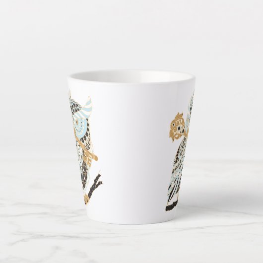 Midnight Great Horned Owl Latte Mok (Voorkant)