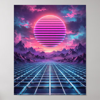 Midnight Grid — Vaporwave Zonsondergang Poster