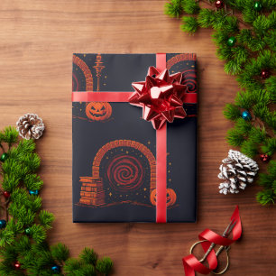 Midnight Hearth Middeleeuws-oranje en zwart Cadeaupapier
