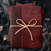 Midnight Henna Romance | Red Satiny Grunge Damask Inpakpapier Vel