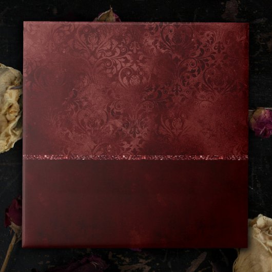 Midnight Henna Romance | Red Satiny Grunge Damask Tegeltje