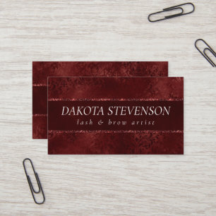 Midnight Henna Romance   Red Satiny Grunge Damask Visitekaartje