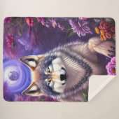 Midnight Howl Floral Wolf Sherpa Deken (Voorkant (horizontaal))