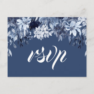 Midnight Indigo Floral RSVP-kaart met maaltijdkeuz Uitnodiging Briefkaart