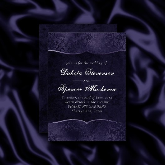 Midnight Indigo Romance | Satiny Grunge bruiloft Kaart
