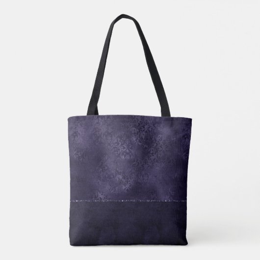 Midnight Indigo Romance | Satiny Grunge Damask Draagtas (Achterkant)