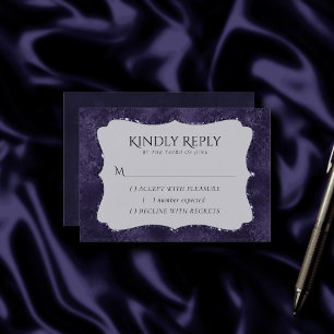 Midnight Indigo Romance Satiny Grunge Damask RSVP Kaartje