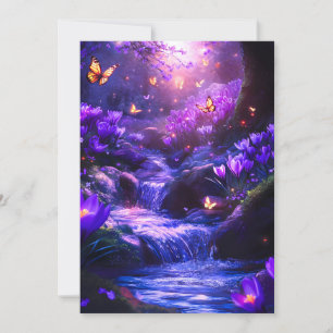 Midnight Lavender Cascade Bloesems Feestdagenkaart