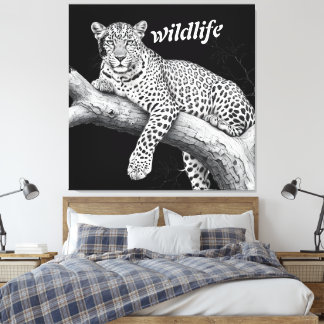 Midnight Leopard , Wildlife Illustration Canvas Afdruk
