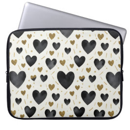 Midnight Luxe Watercolor Hearts Laptop Sleeve