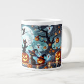 Midnight Magic: Black Cats & Pumpkins Halloween  Extra Grote Beker (Voorkant rechts)