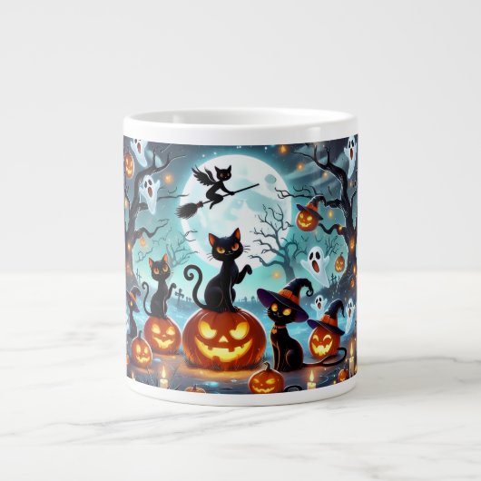 Midnight Magic: Black Cats & Pumpkins Halloween  Extra Grote Beker (Voorkant)