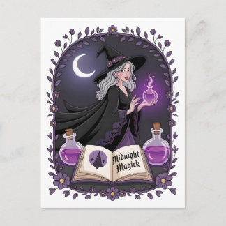 Midnight Magick Illustration of a Young Witch Briefkaart