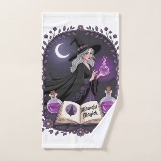 Midnight Magick Illustration of a Young Witch Handdoek