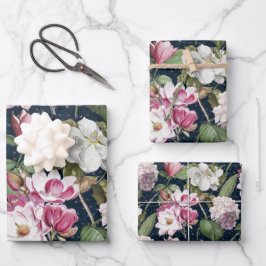 Midnight Magnolia Garden Vintage Botanical Inpakpapier Vel