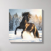 Midnight Majesty – Black Stallion in Winter Snow Canvas Afdruk (Voorkant)