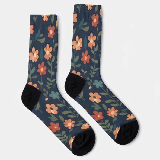 Midnight Meadow Orange Daisy Pattern Sokken (Rechts)