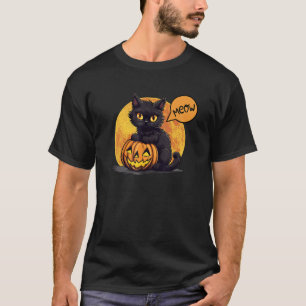 Midnight Meow Black Cat met Jack o lantaarn Herfst T-shirt