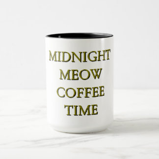 Midnight Meow Coffee Time–Black & Gold Cat Mug Mok