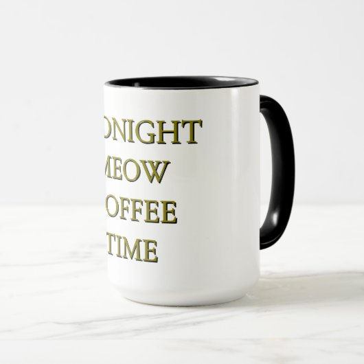 Midnight Meow Coffee Time–Black & Gold Cat Mug Mok (Voorkant rechts)