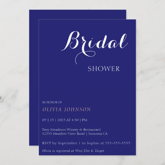 MIDNIGHT Minimale Bridal Shower Invitation Kaart (Voorkant / Achterkant)