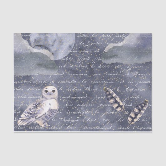 Midnight Moon, Owl and Feather Decoupage Tissuepapier (Voorkant)