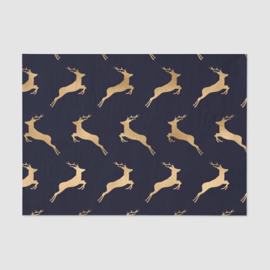 Midnight Navy Blauw Goud Herten Patroon Tissuepapier (Voorkant)