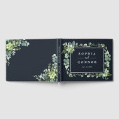 Midnight Navy Blauw Succulent Bruiloft Gastenboek (Volledig)