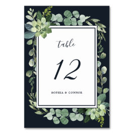 Midnight Navy Blauw Succulent Bruiloft Kaart