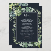 Midnight Navy Blauw Succulent Bruiloft Menu (Voorkant / Achterkant)