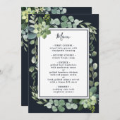 Midnight Navy Blauw Succulent Bruiloft Menu (Voorkant / Achterkant)