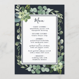 Midnight Navy Blauw Succulent Bruiloft Menu
