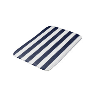 Midnight Navy Blauwe en Witte Strepen Badmat