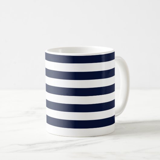 Midnight Navy Blauwe en Witte Strepen Koffiemok (Voorkant rechts)