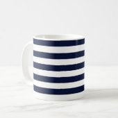 Midnight Navy Blauwe en Witte Strepen Koffiemok (Voorkant links)