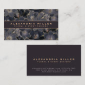 Midnight Navy Blue & Grey Floral Visitekaartje (Voorkant / Achterkant)