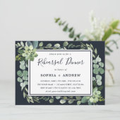 Midnight Navy Blue Succulent Rehearsal Dinner Kaart (Staand voorkant)