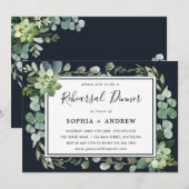 Midnight Navy Blue Succulent Rehearsal Dinner Kaart (Voorkant / Achterkant)