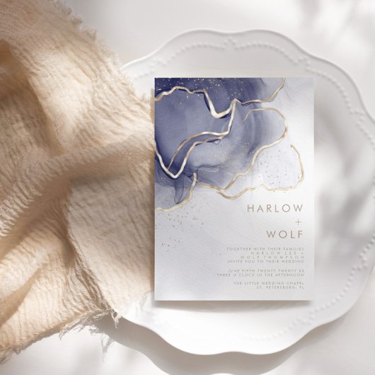 'Midnight Navy Gold Elegant Modern Wedding' Kaart