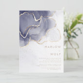 'Midnight Navy Gold Elegant Modern Wedding' Kaart (Staand voorkant)